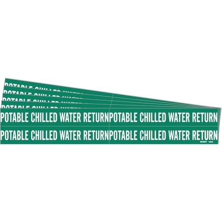 Brady POTABLE Chilled Wtr Ret Pipe Marker Style 4 White on Green 4 per Card, 5 PK 106133-PK